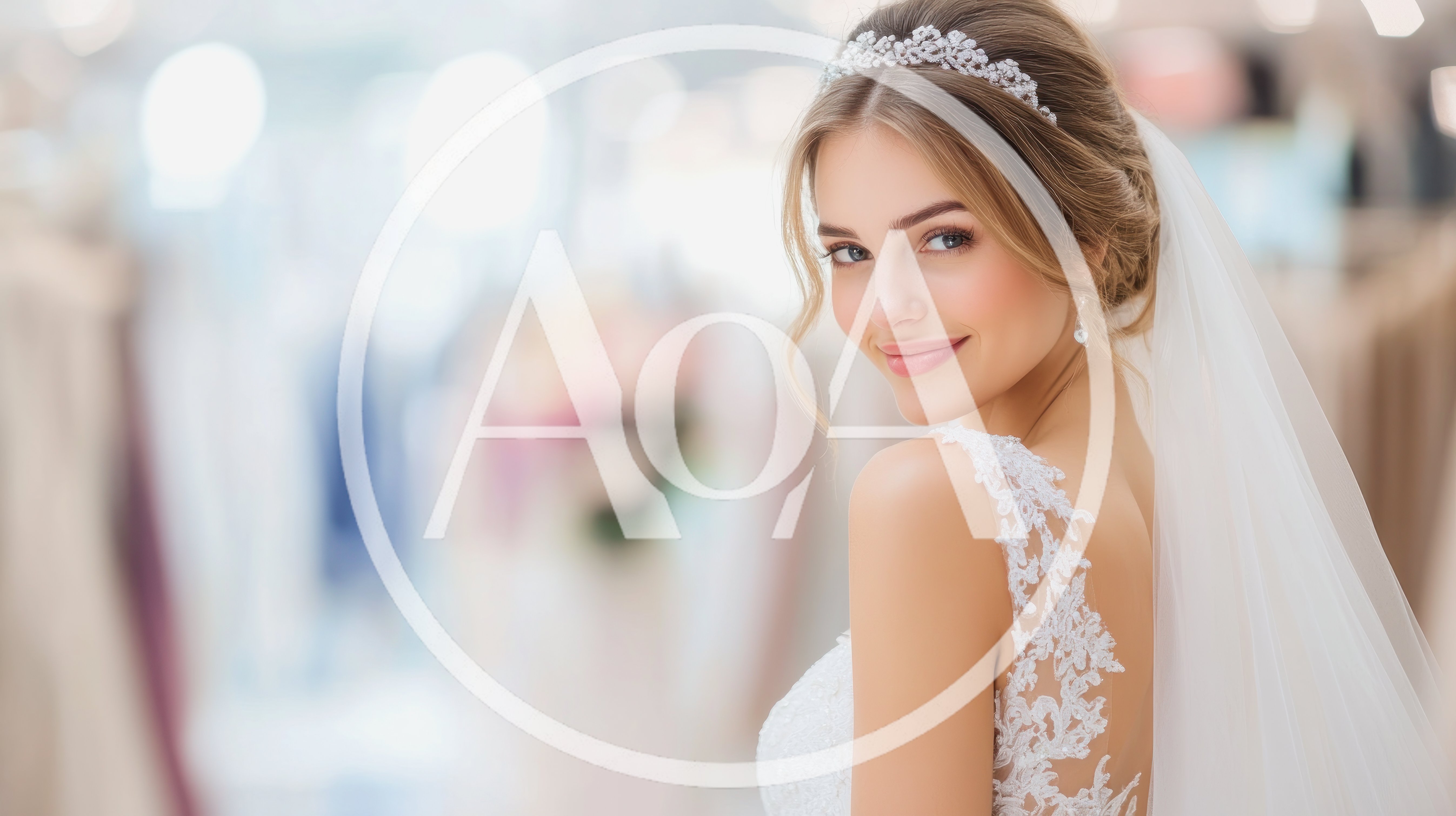Beautiful Bride Looking Over Her Shoulder In Bridal Shop