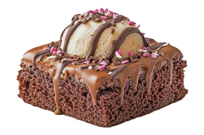 Chocolate Brownie With Vanilla Ice Cream Scoop