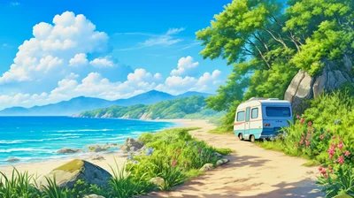 Camper Van Parked On A Scenic Coastal Road