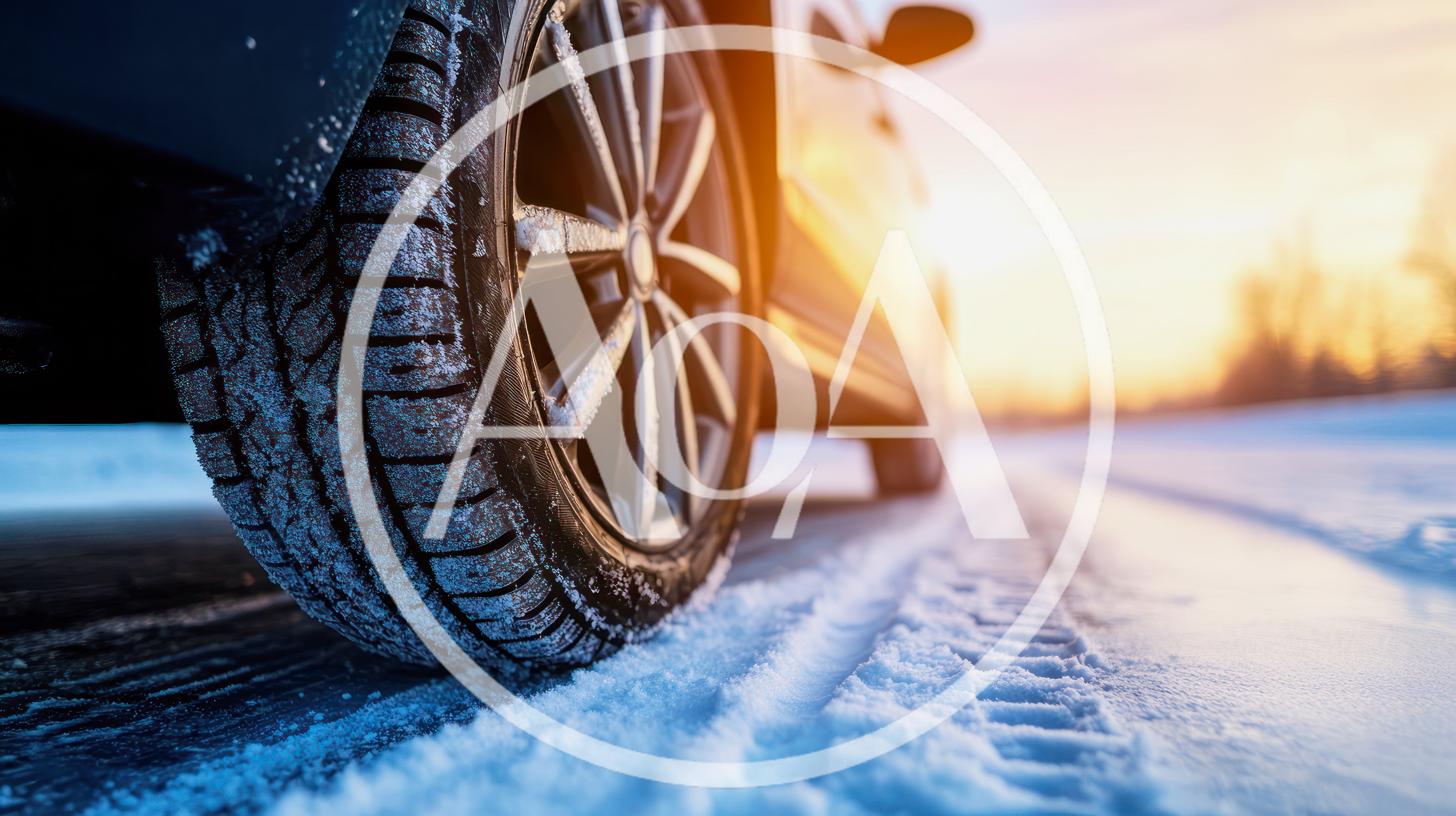 Close Up Of Car Tire Driving On Snowy Road
