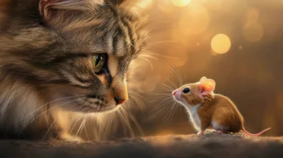 Close Up Portrait Of A Cat And Mouse