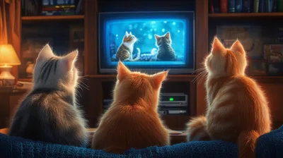 Three Cats Watching Television Together