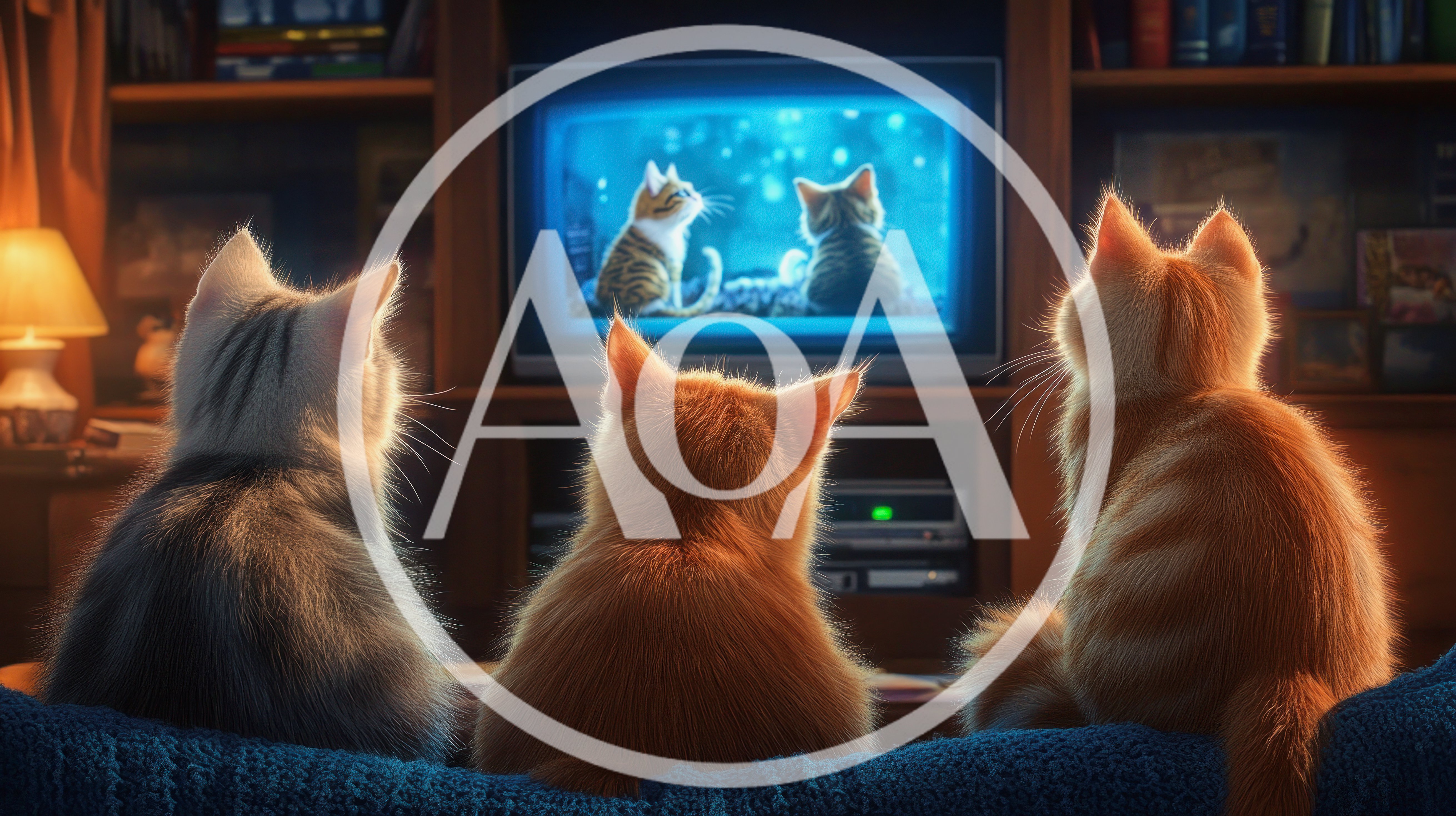 Three Cats Watching Television Together