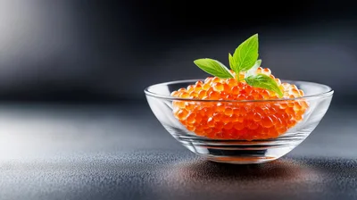 Red Salmon Caviar In A Glass Bowl