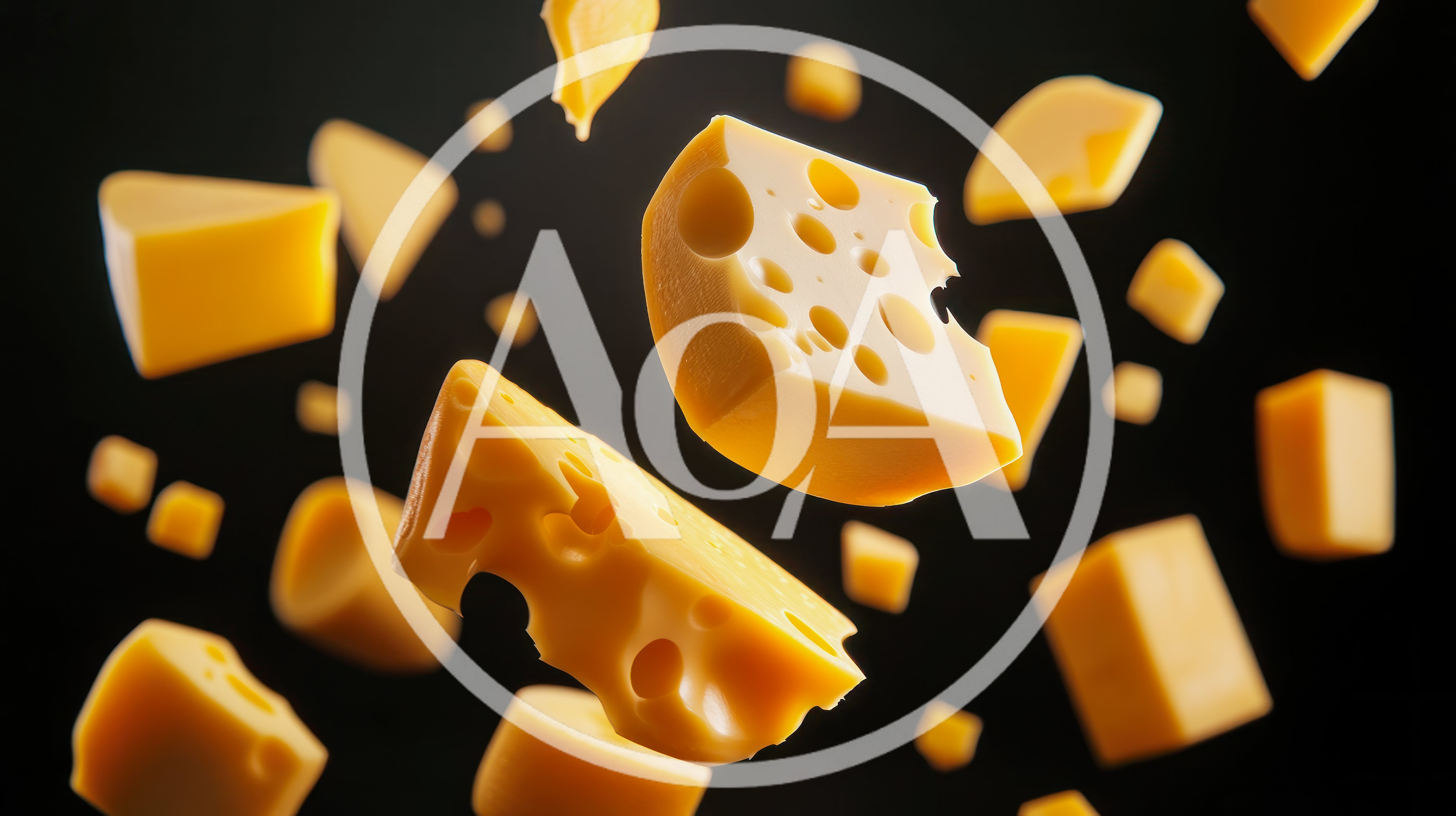 Floating Pieces Of Swiss Cheese On Black Background