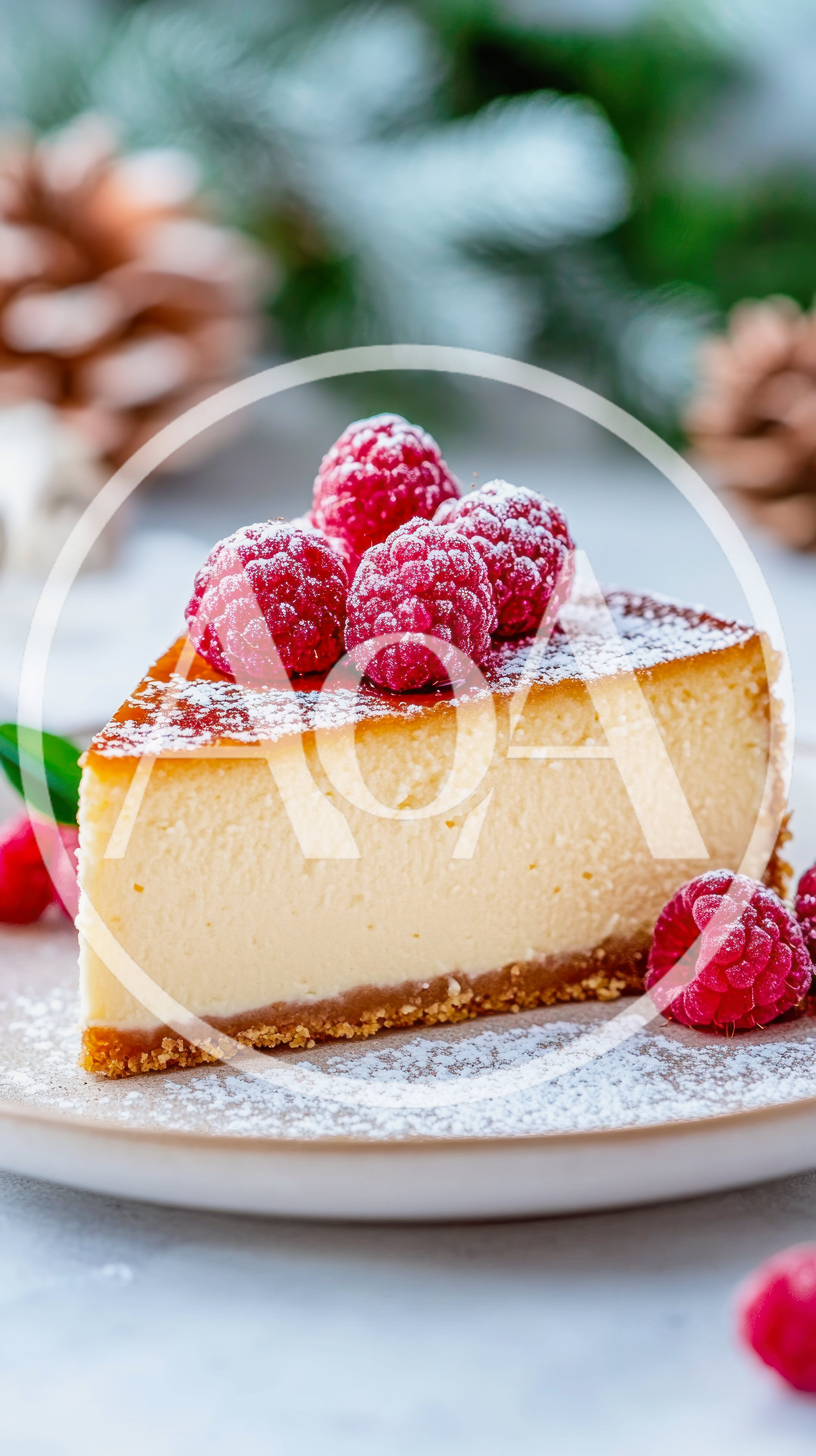 Slice of Creamy Cheesecake Topped with Fresh Raspberries