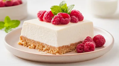 Square Raspberry Cheesecake Slice On A Plate