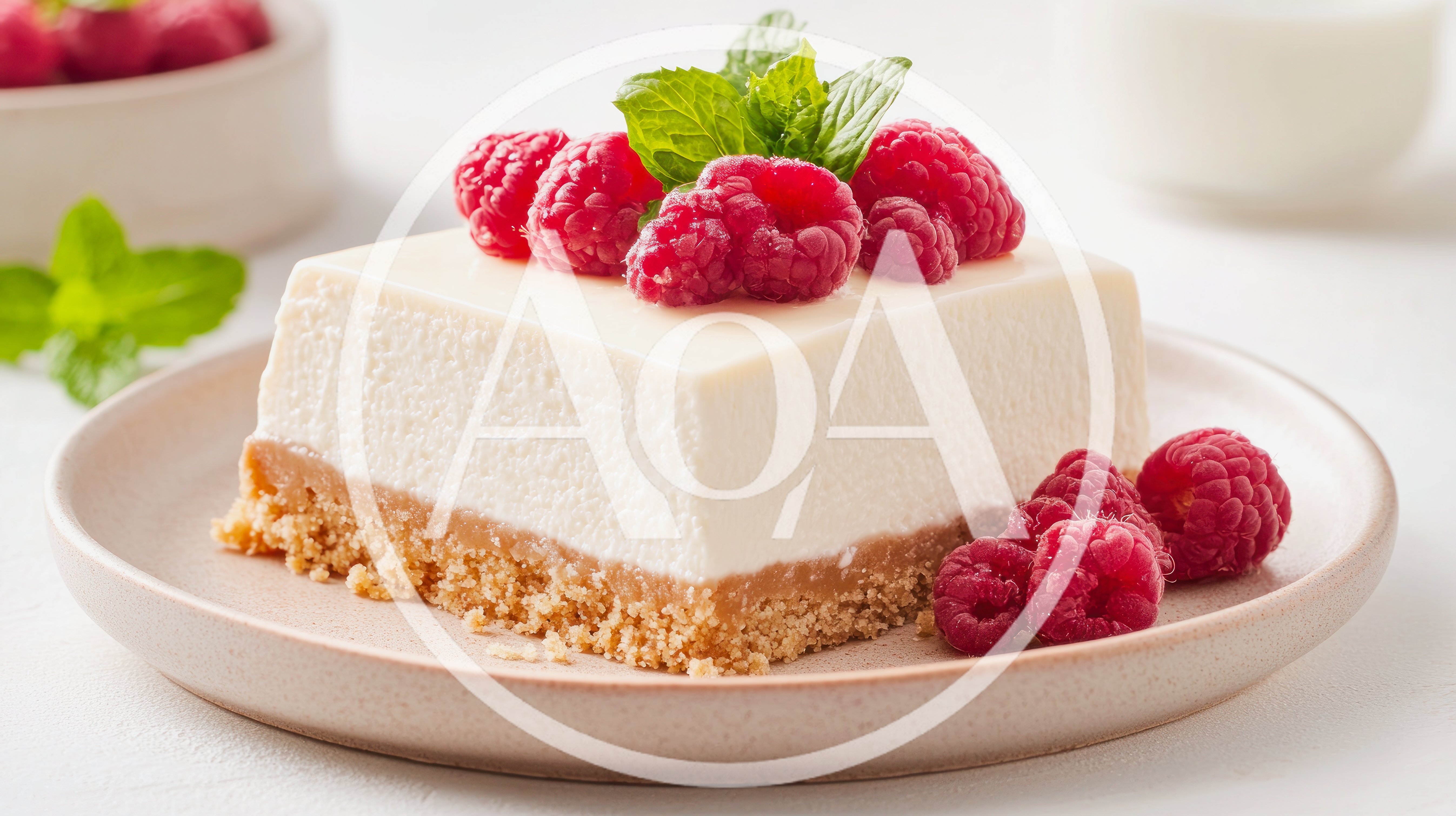Square Raspberry Cheesecake Slice On A Plate