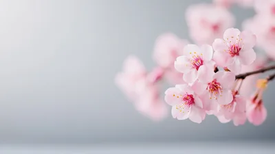 Delicate Pink Cherry Blossom Flowers On Branch
