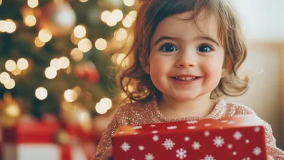 Happy Toddler Girl Holding Christmas Gift