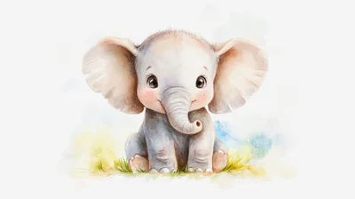 Cute Baby Elephant Watercolor Illustration