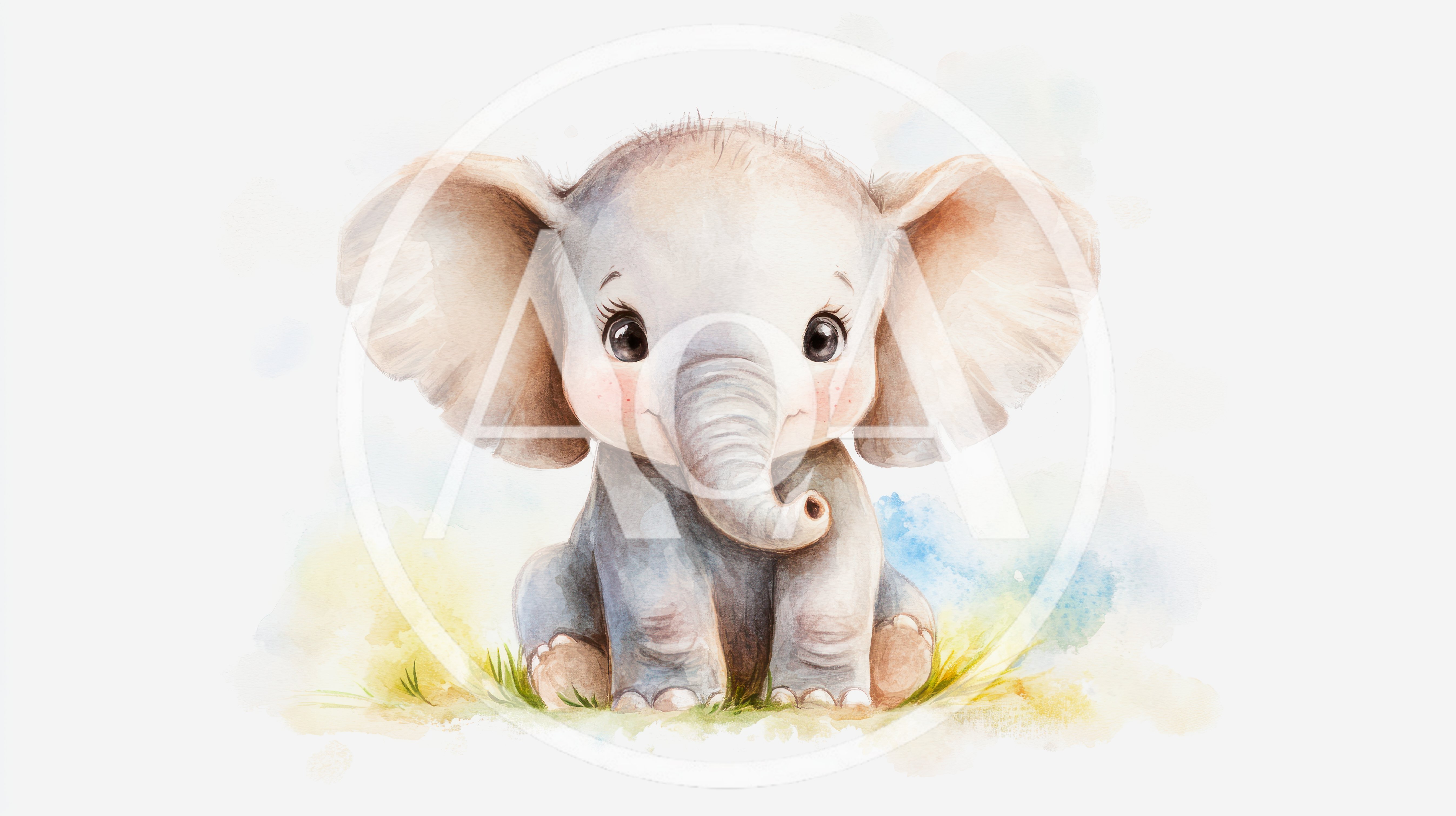 Cute Baby Elephant Watercolor Illustration