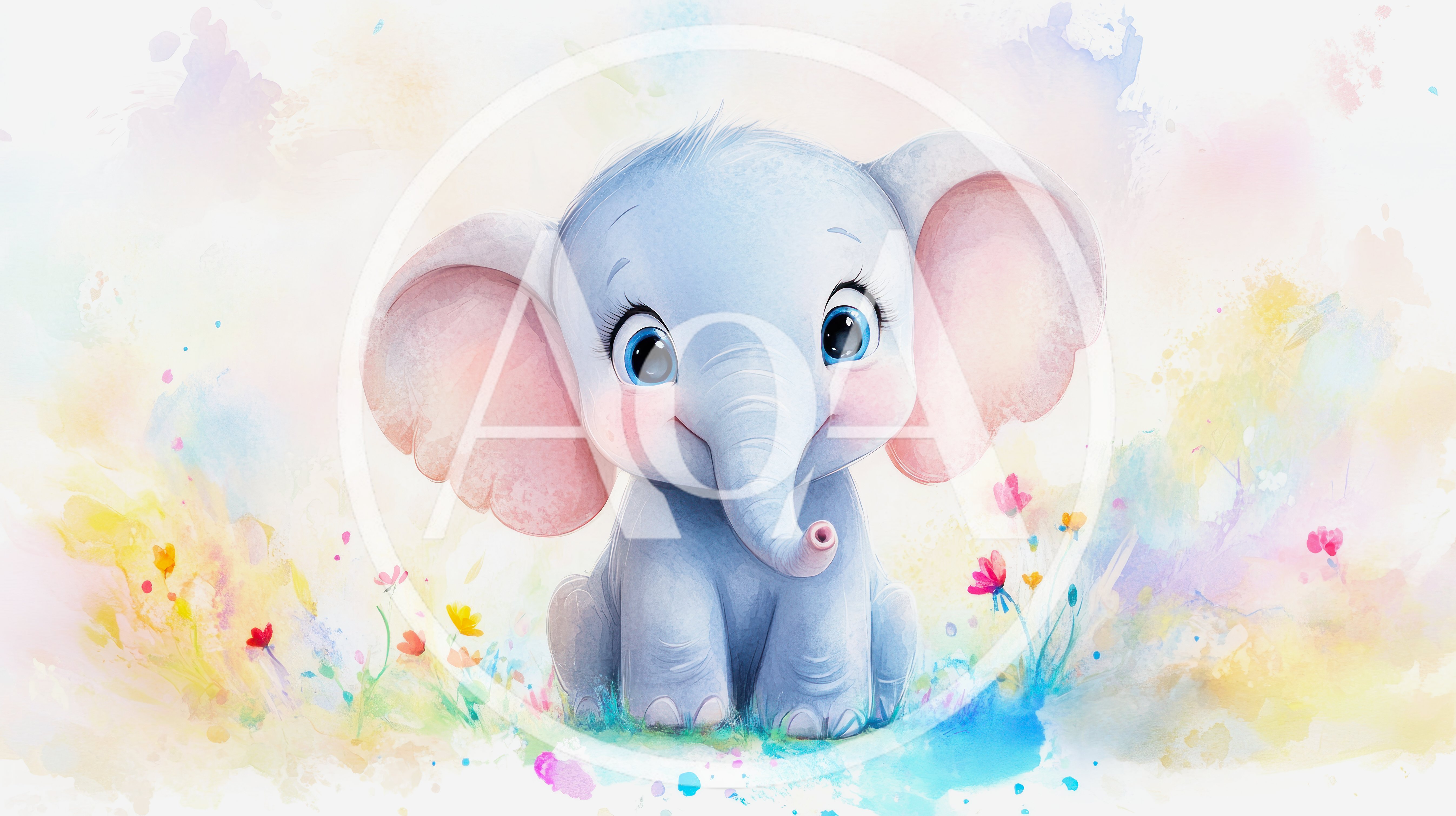 Cute Baby Elephant Watercolor Illustration