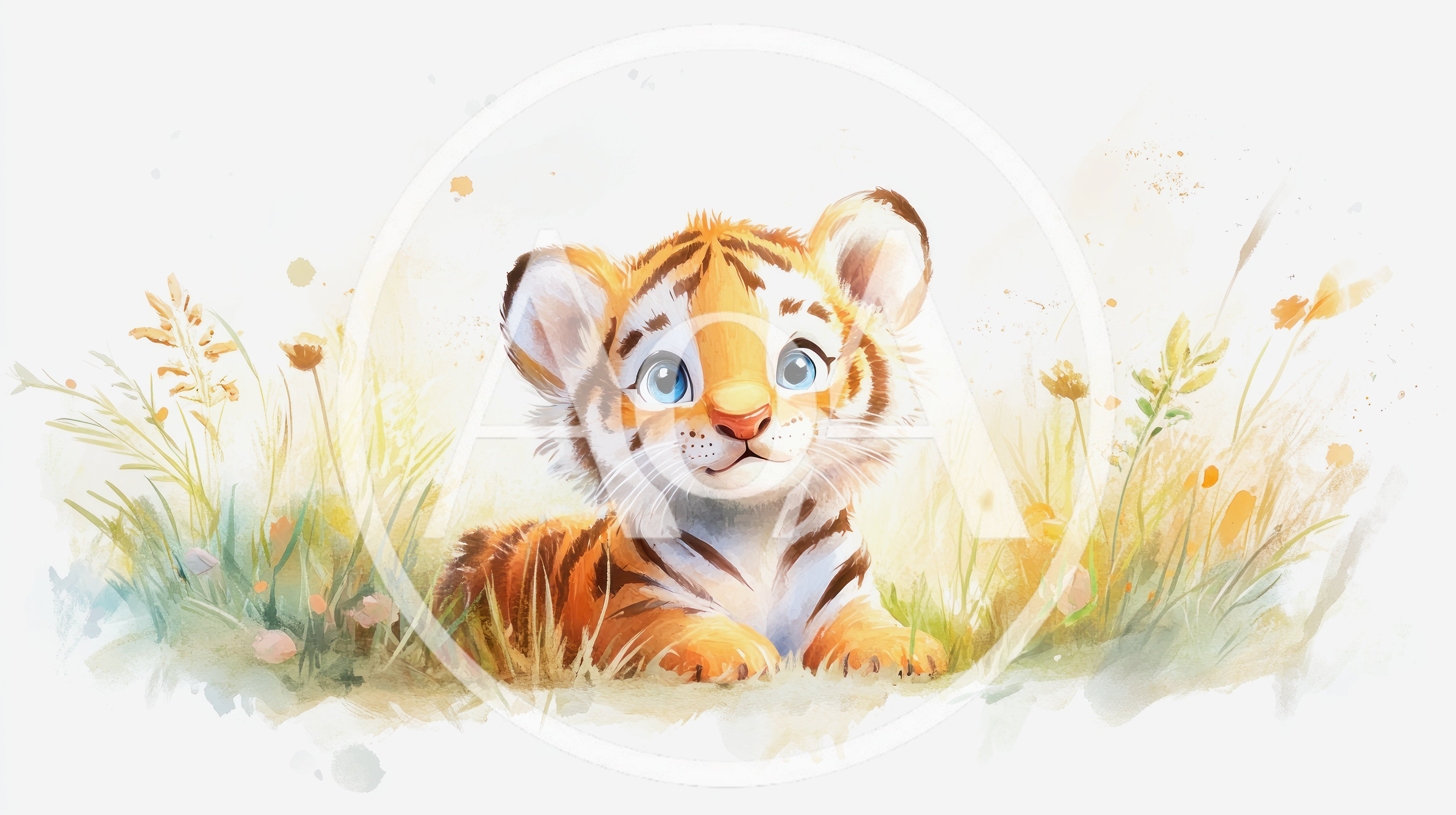 Cute Baby Tiger Sitting In A Grassy Meadow