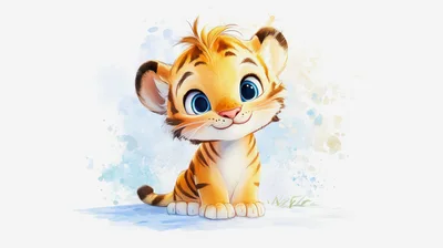 Cute Baby Tiger Illustration In Watercolor Style