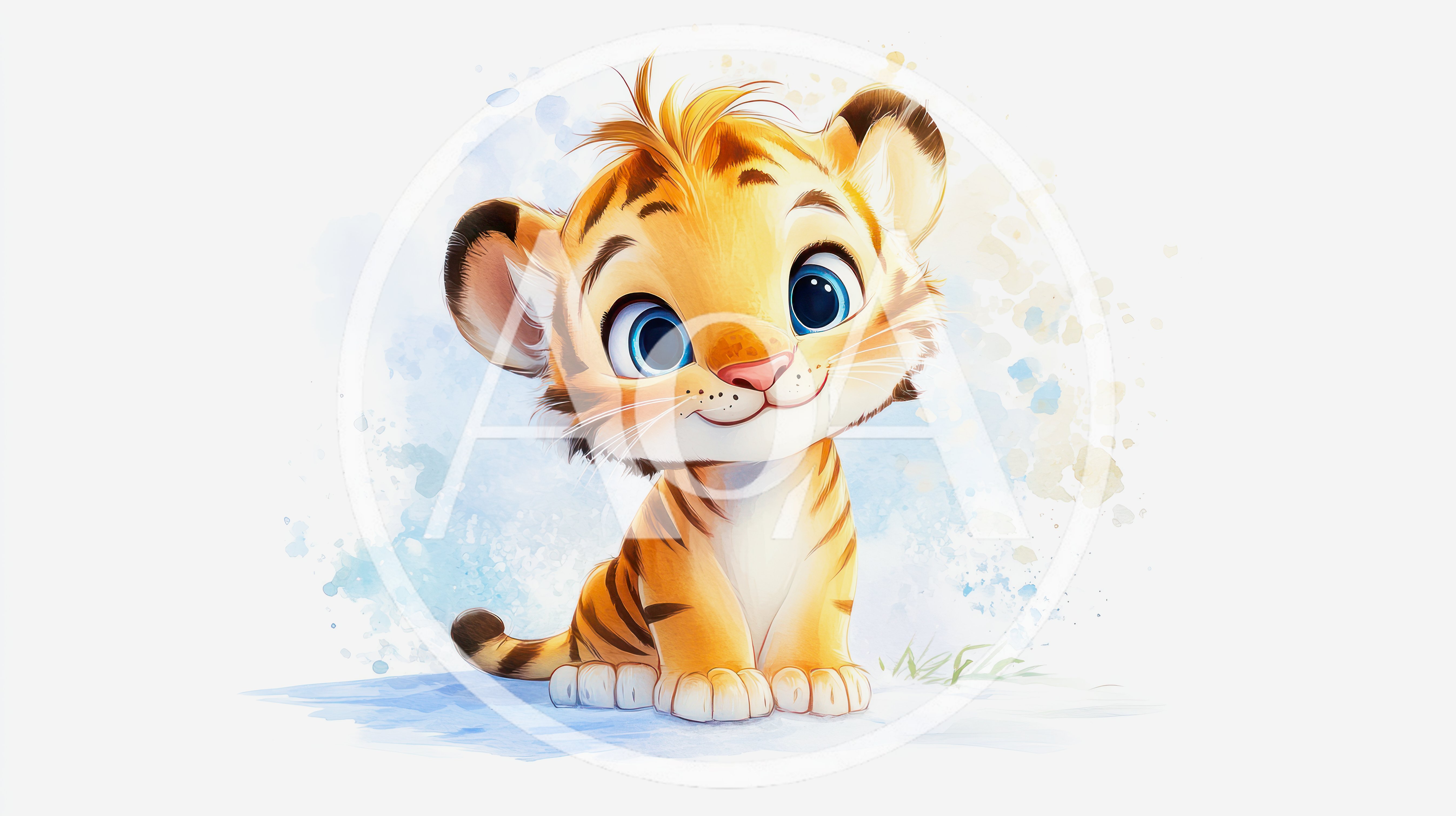 Cute Baby Tiger Illustration In Watercolor Style