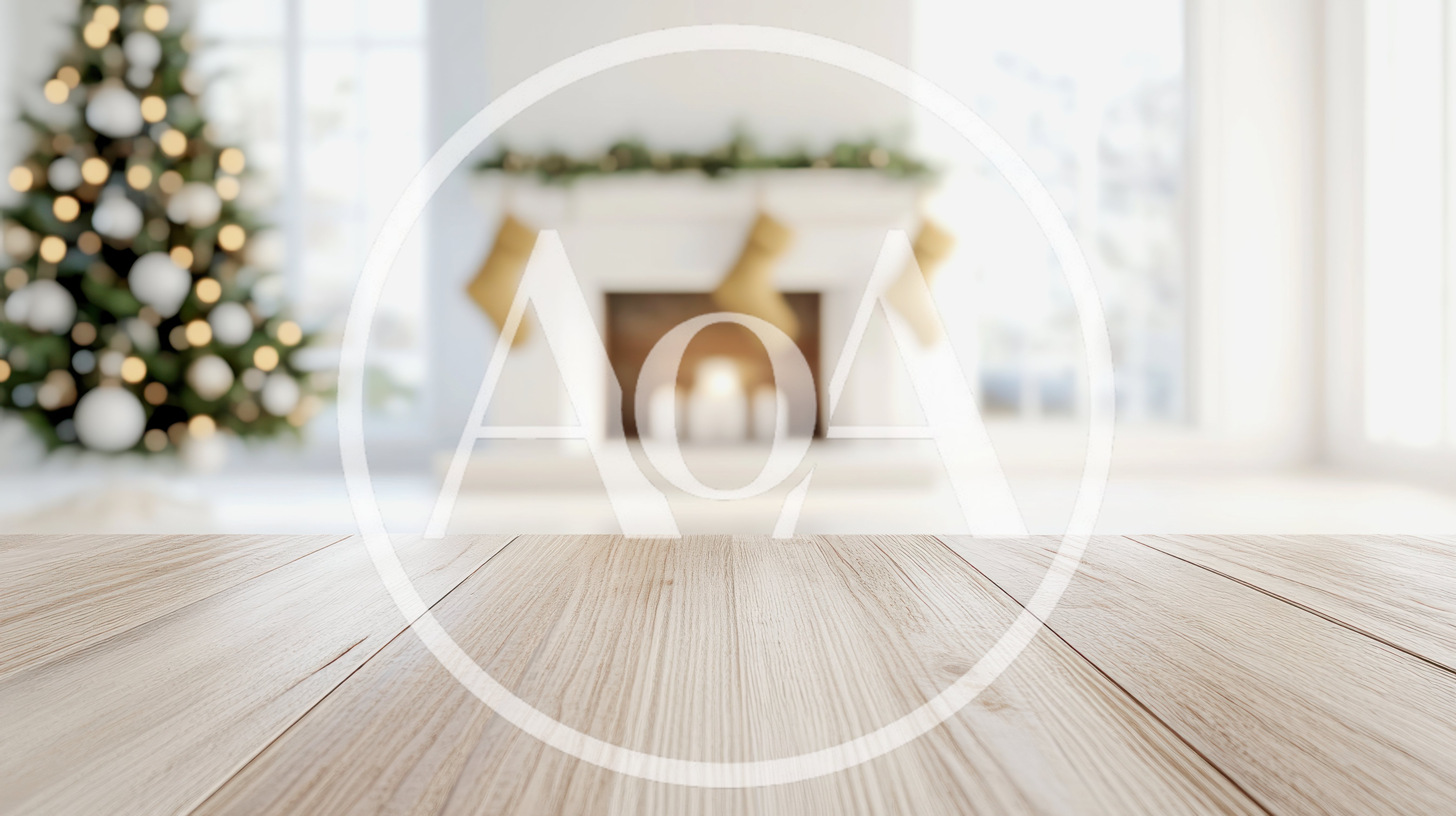 Empty Wooden Table In A Festive Christmas Living Room