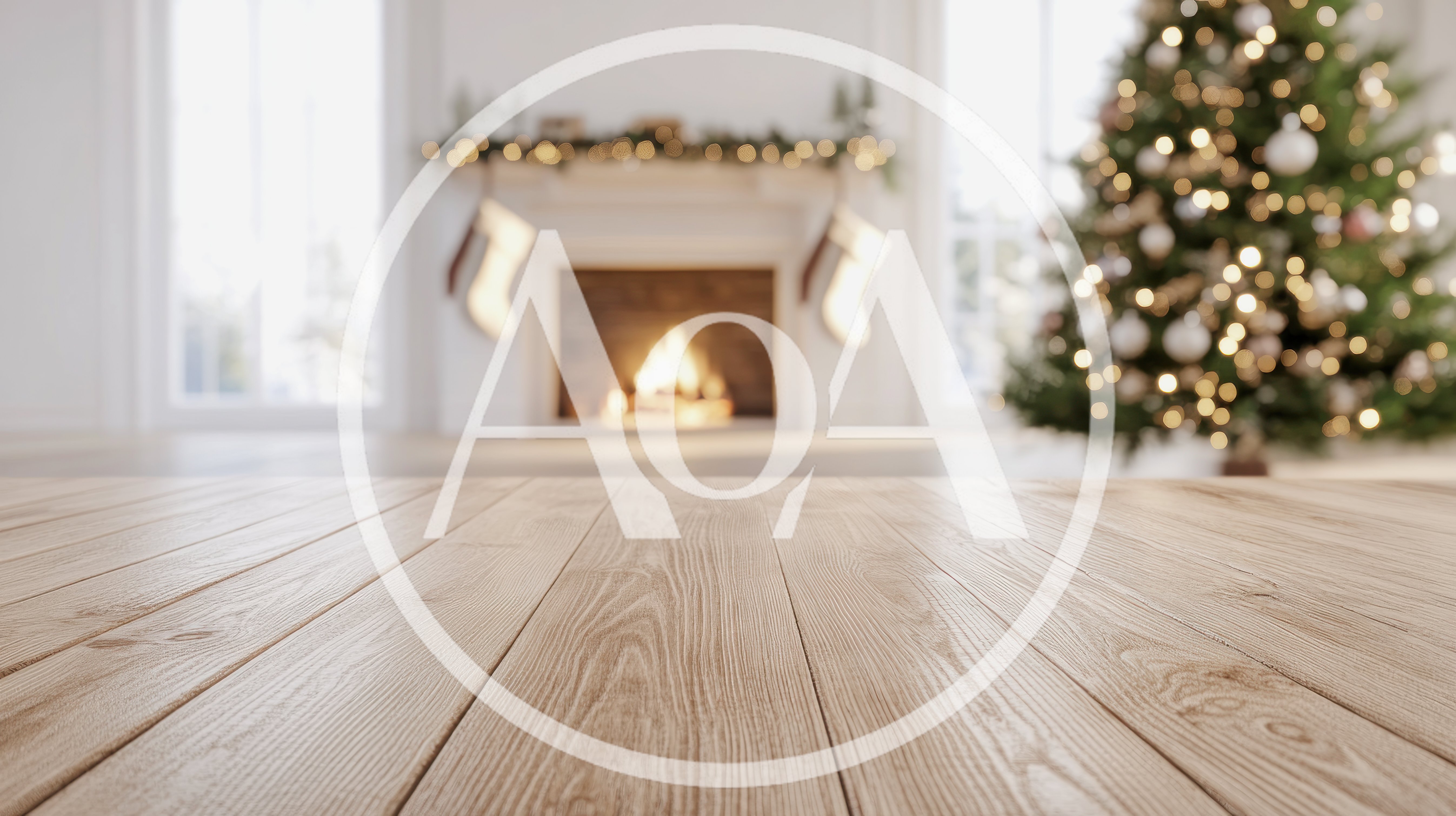 Empty Wooden Table In Festive Christmas Living Room
