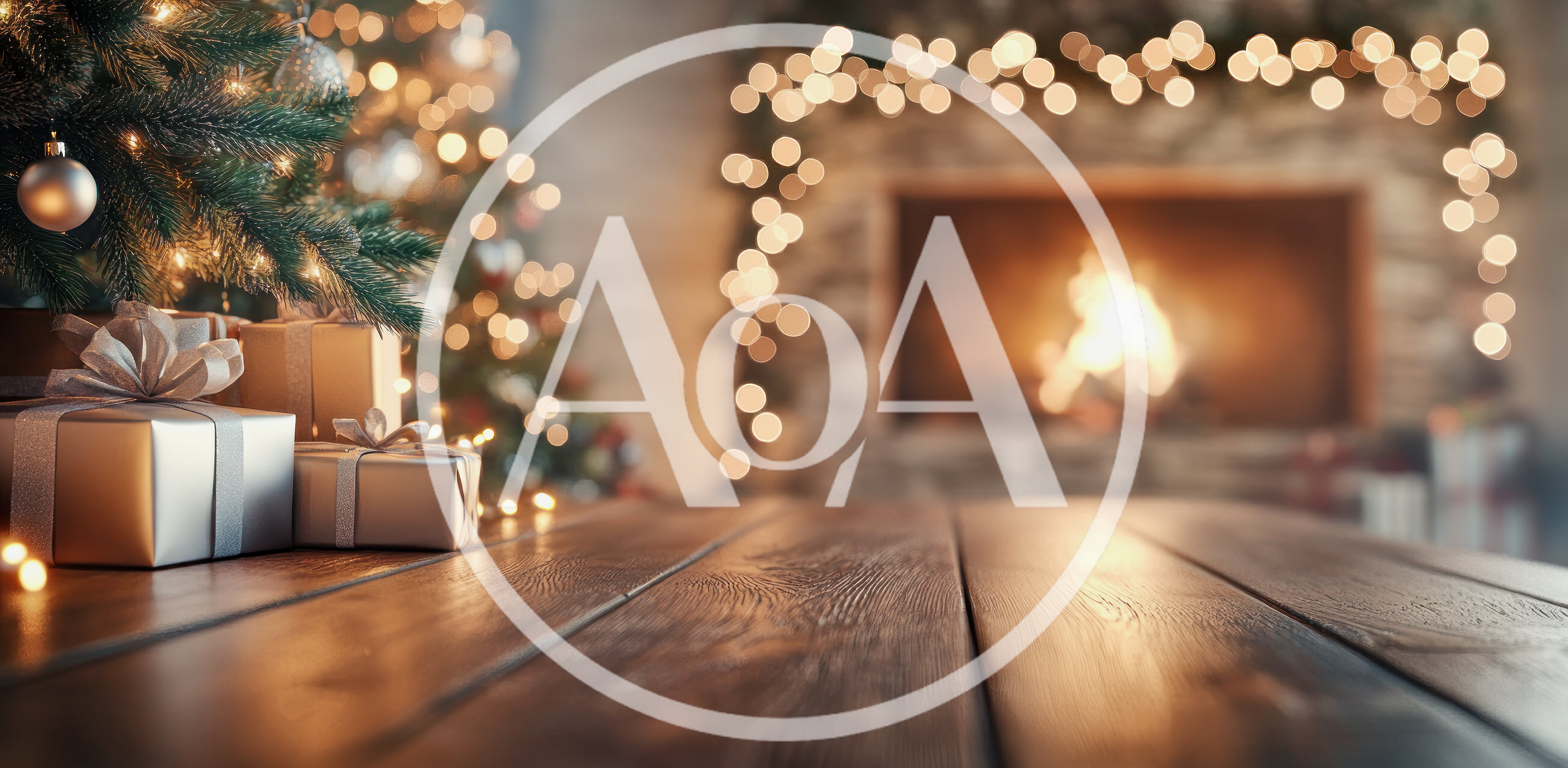 Christmas Gifts Under Tree With Fireplace Background