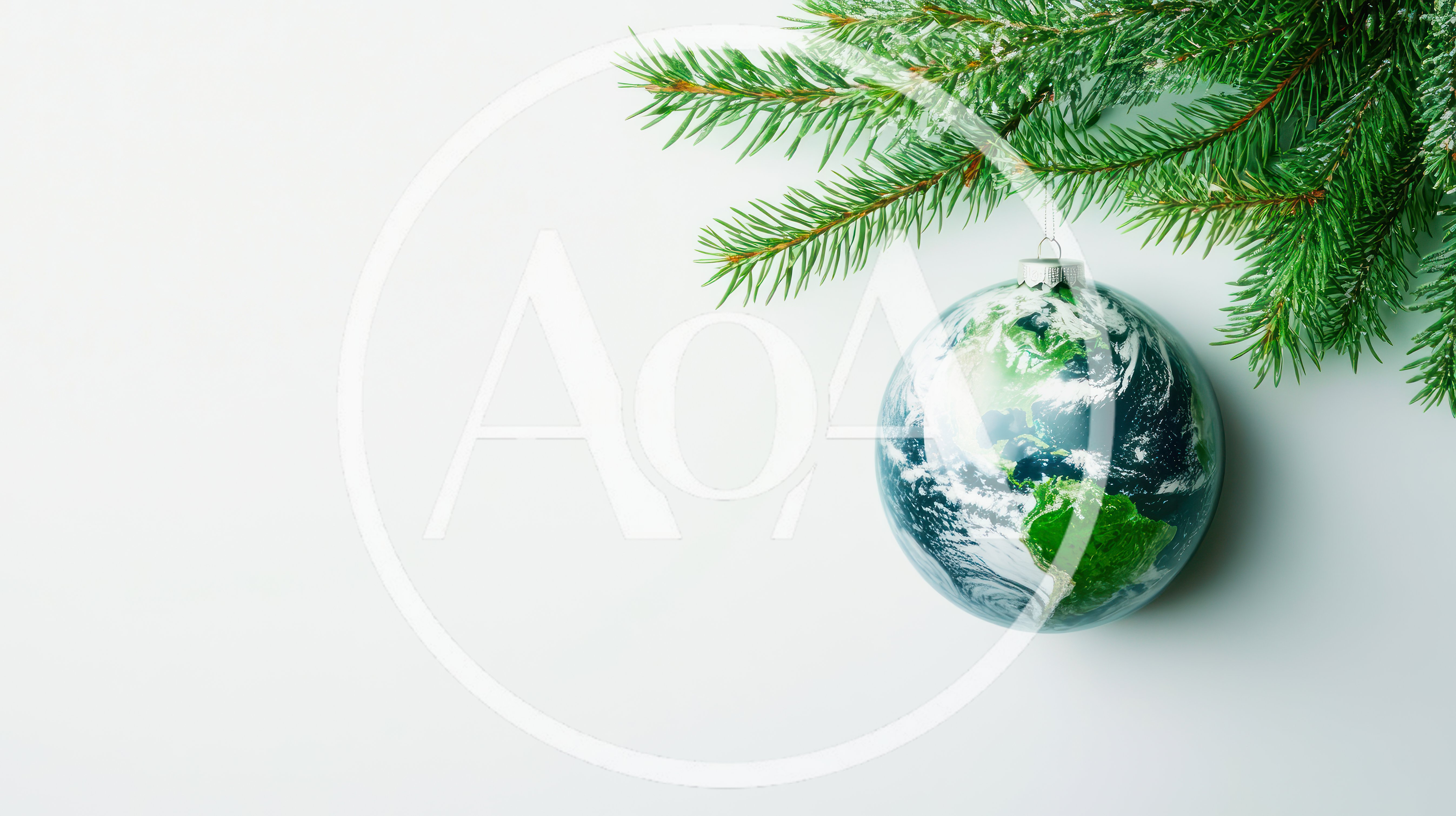 Earth Globe Christmas Ornament Hanging From Pine Branch