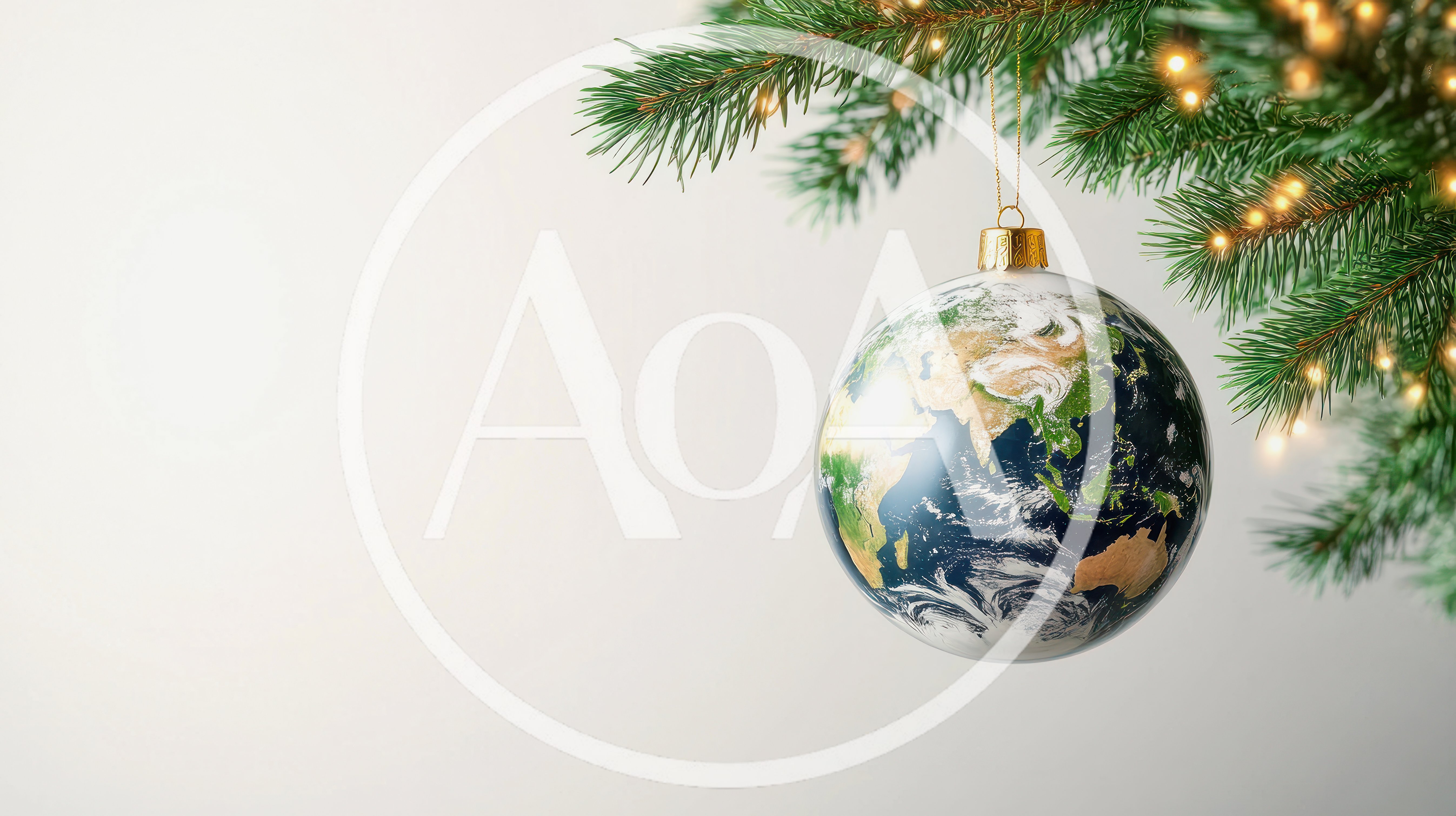Earth Globe Christmas Ornament Hanging On Pine Branch