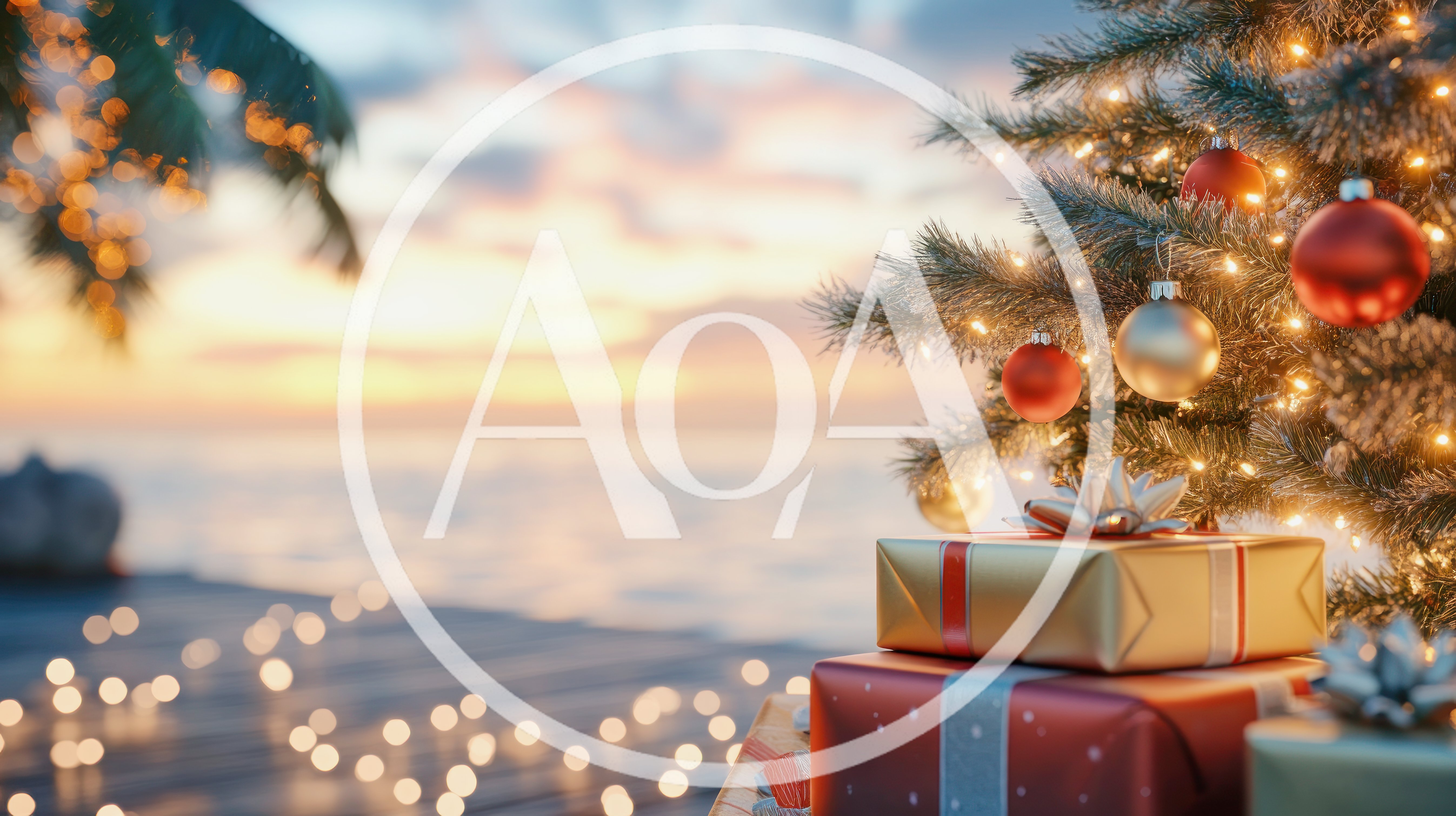 Christmas Tree With Gifts On Tropical Beach Pier