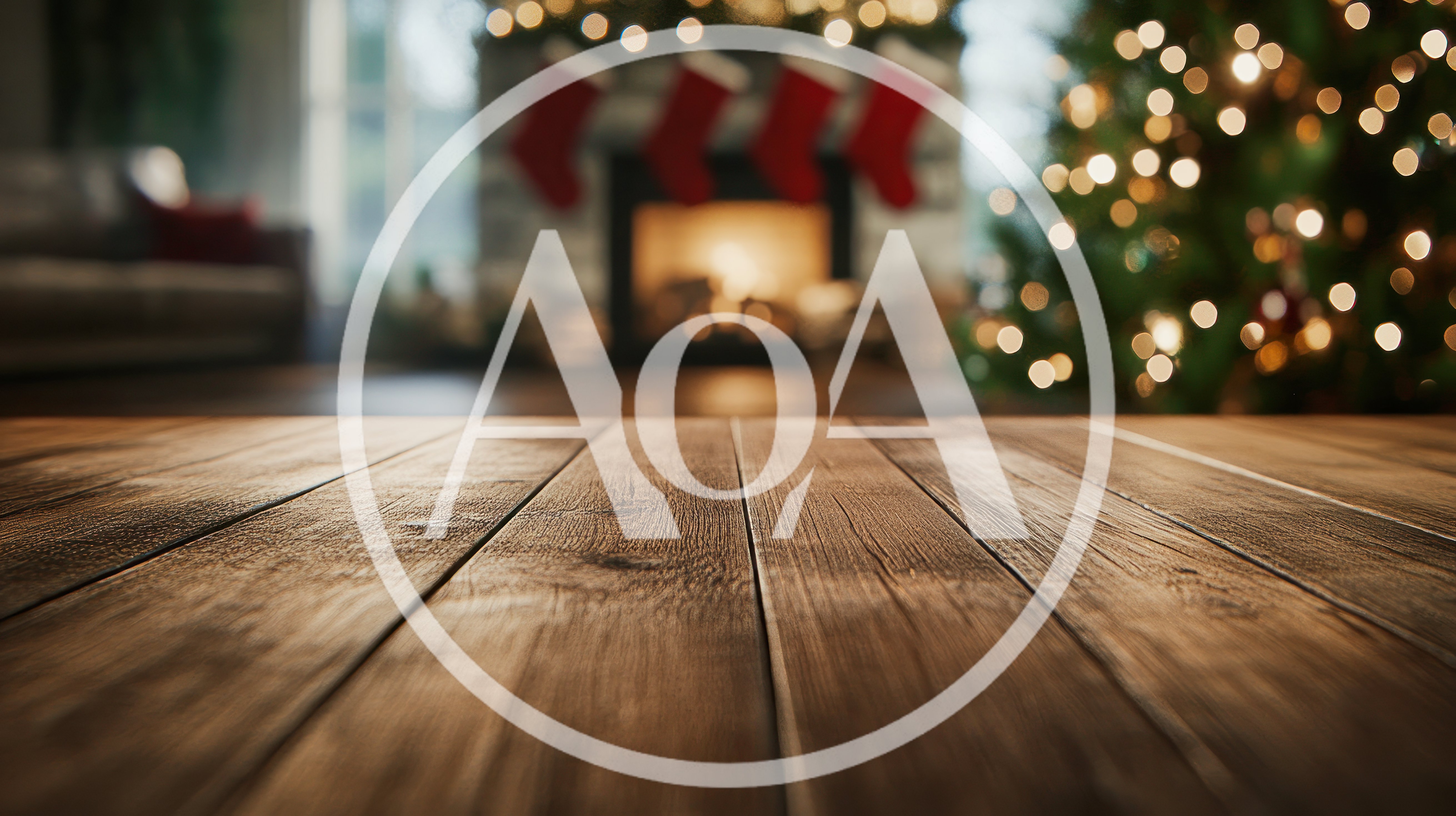 Empty Wooden Table In A Cozy Christmas Living Room