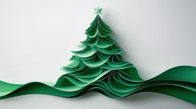 Paper Craft Christmas Tree With Wavy Green Ribbons