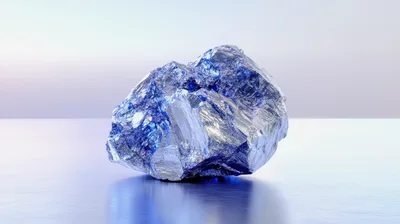 Shiny Metallic Blue Mineral Ore On Reflective Surface