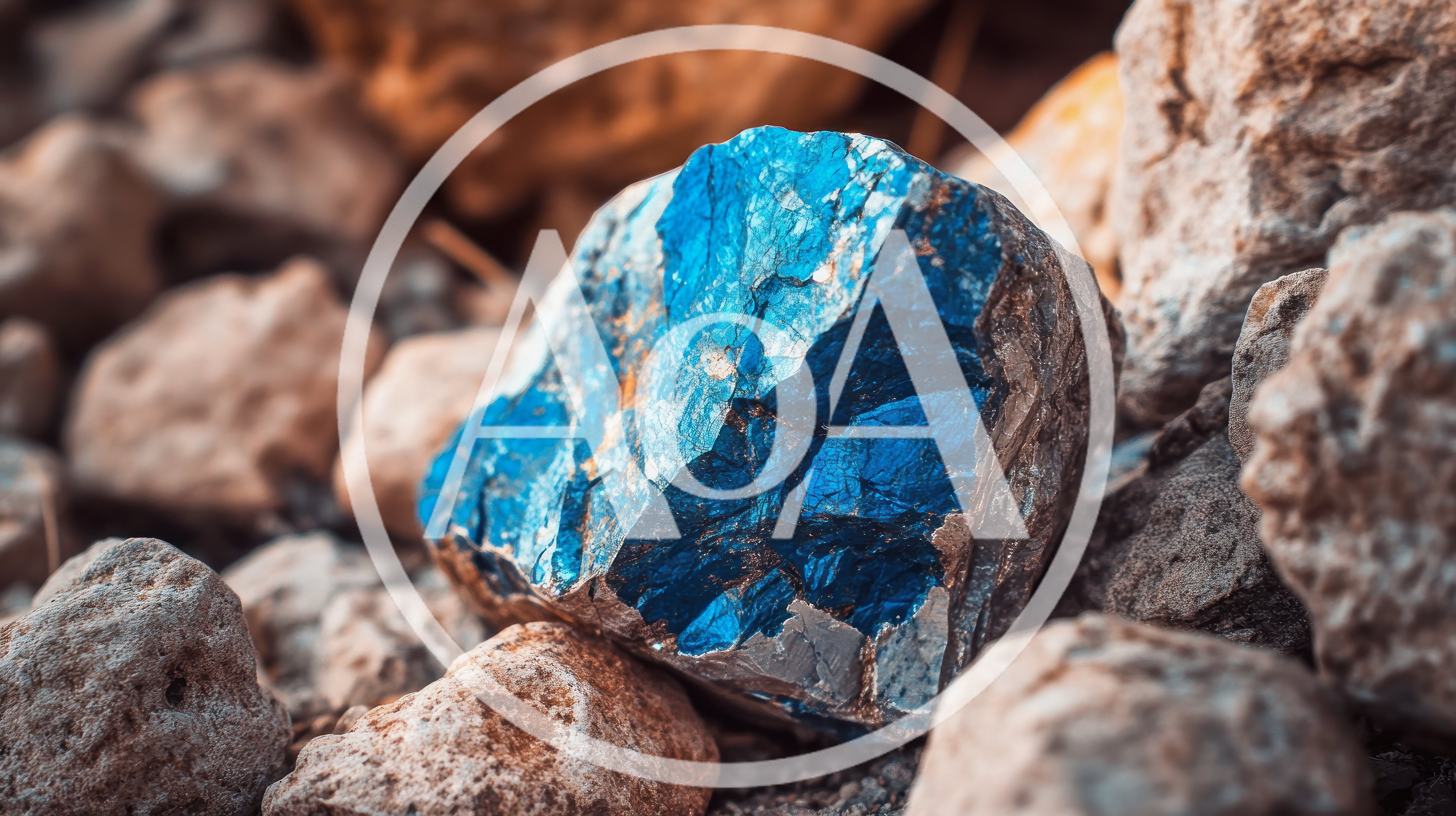 Vibrant Blue Mineral Rock Resting On Rocky Ground
