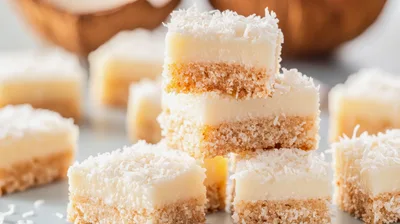 Stack Of Coconut Cream Squares On A Plate