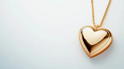 Golden Heart Pendant Necklace on White Background