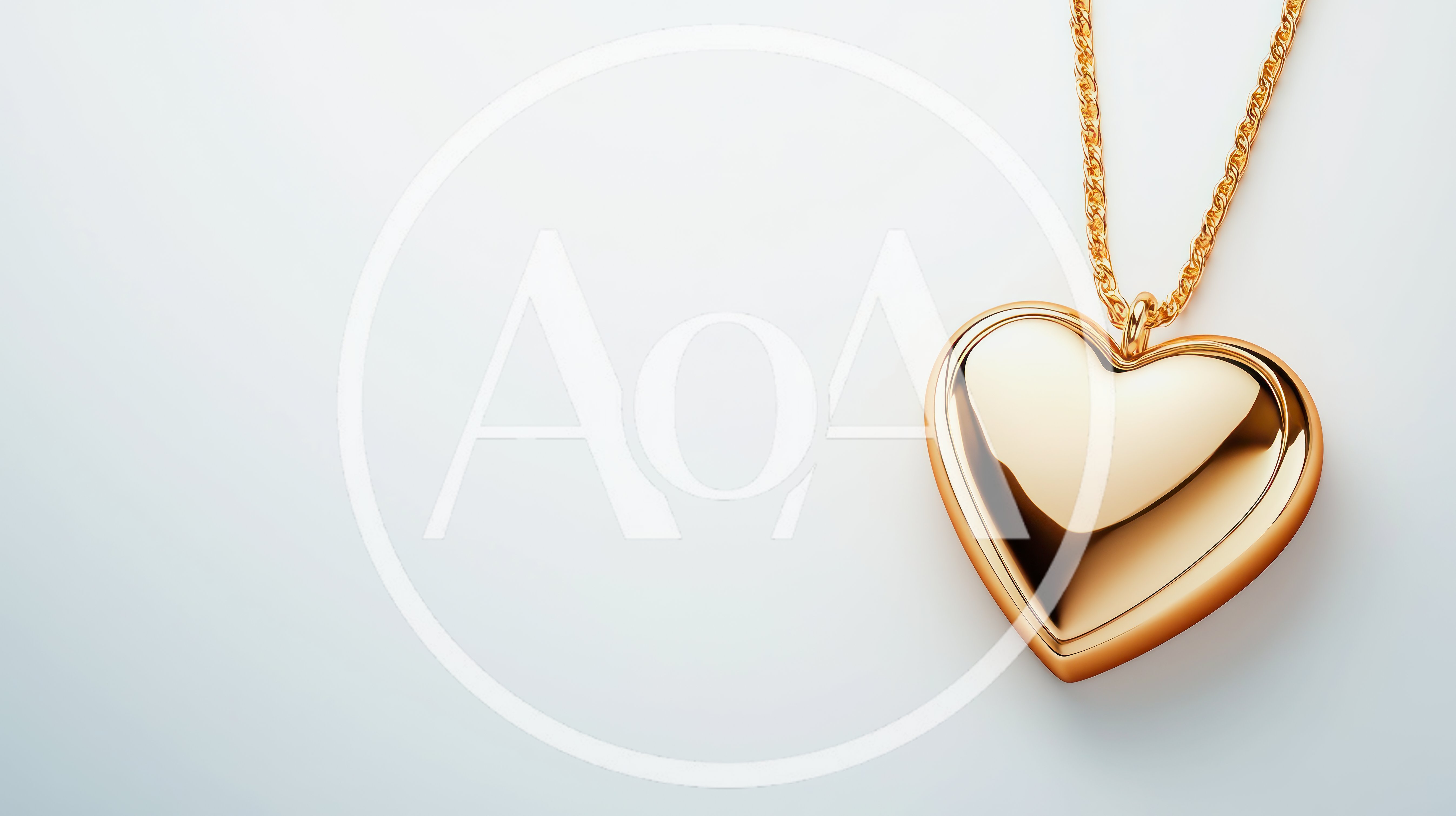Golden Heart Pendant Necklace on White Background