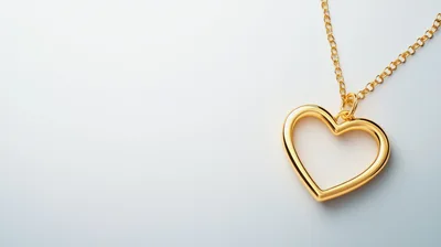 Golden Heart Pendant Necklace on White Background