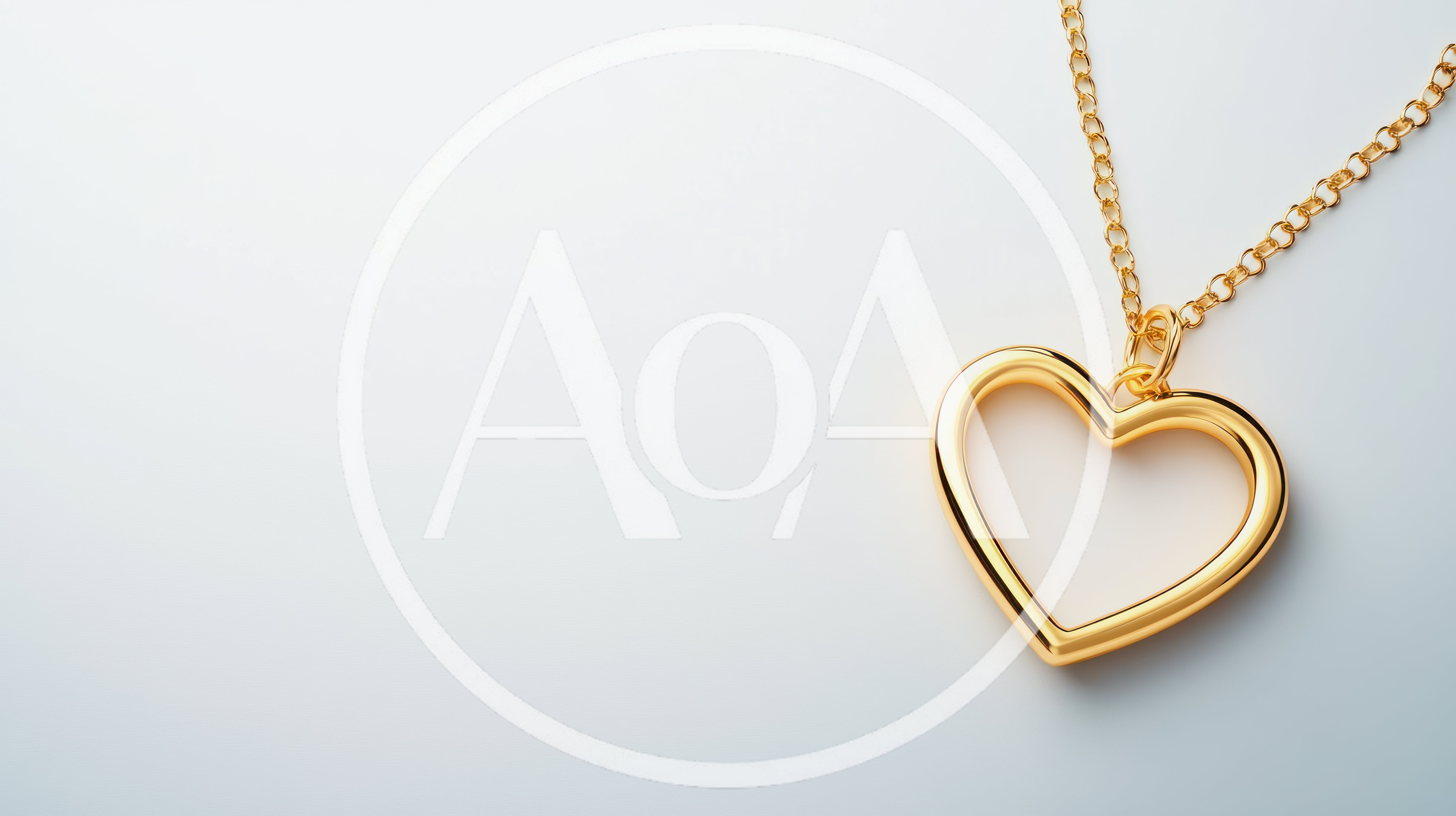 Golden Heart Pendant Necklace on White Background