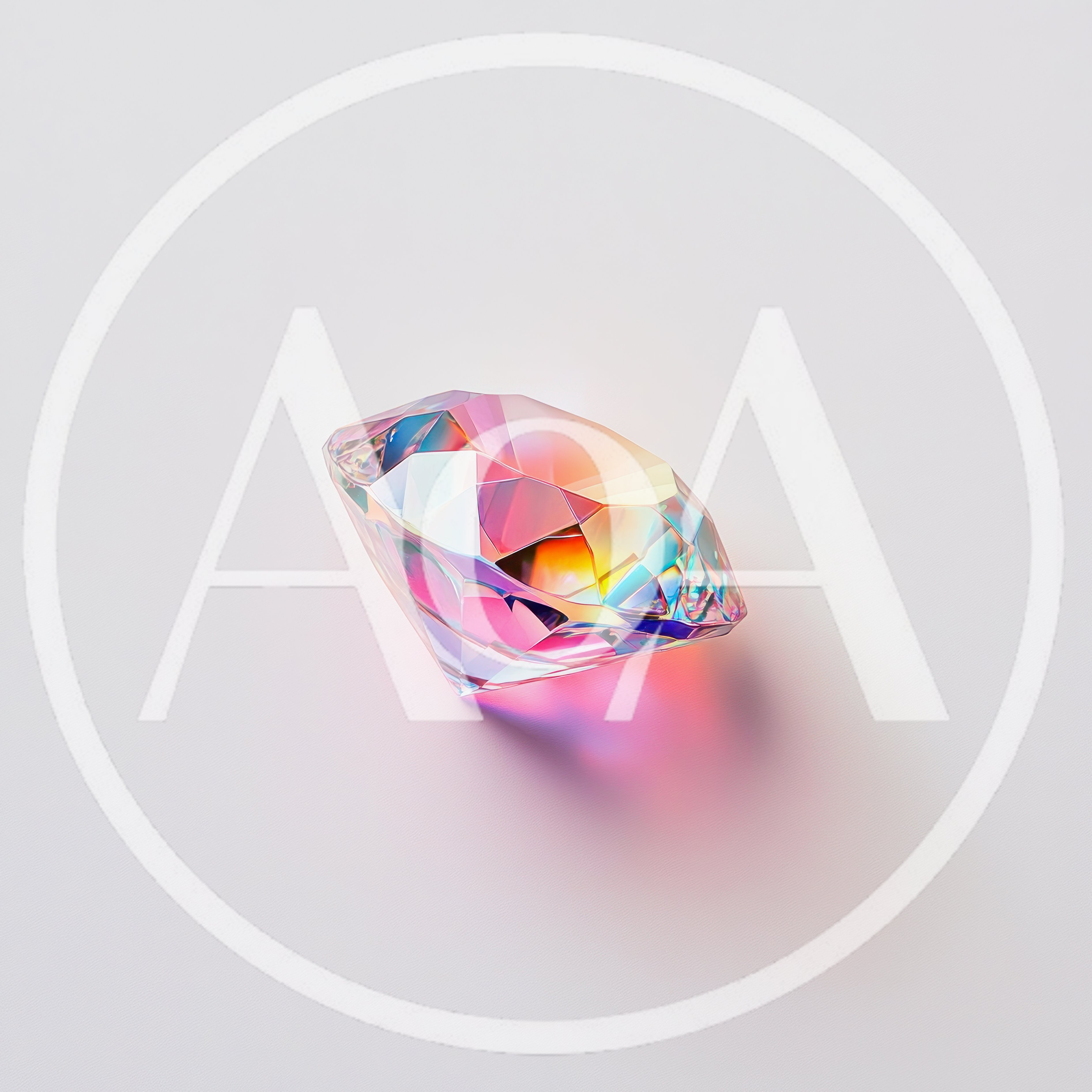 Iridescent Faceted Gemstone On A Minimalist White Background