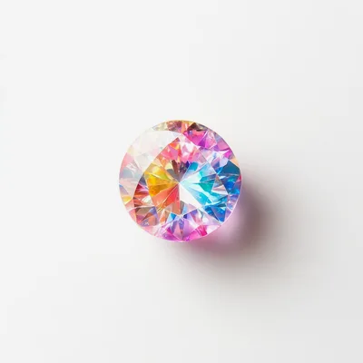Iridescent Round Cut Gemstone On White Background