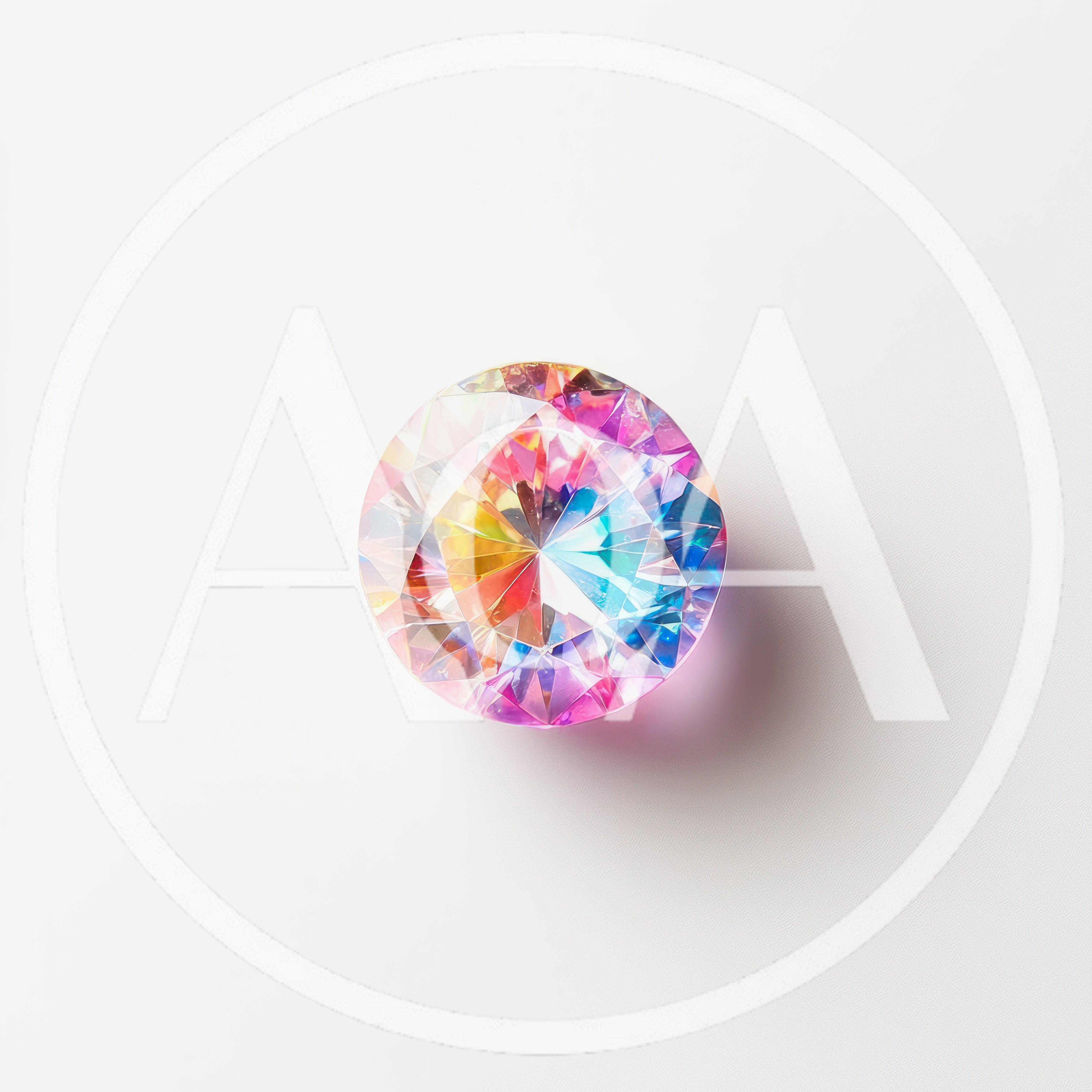 Iridescent Round Cut Gemstone On White Background