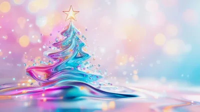 Abstract Liquid Metal Christmas Tree With Star