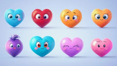Collection Of Cute 3D Cartoon Heart Characters