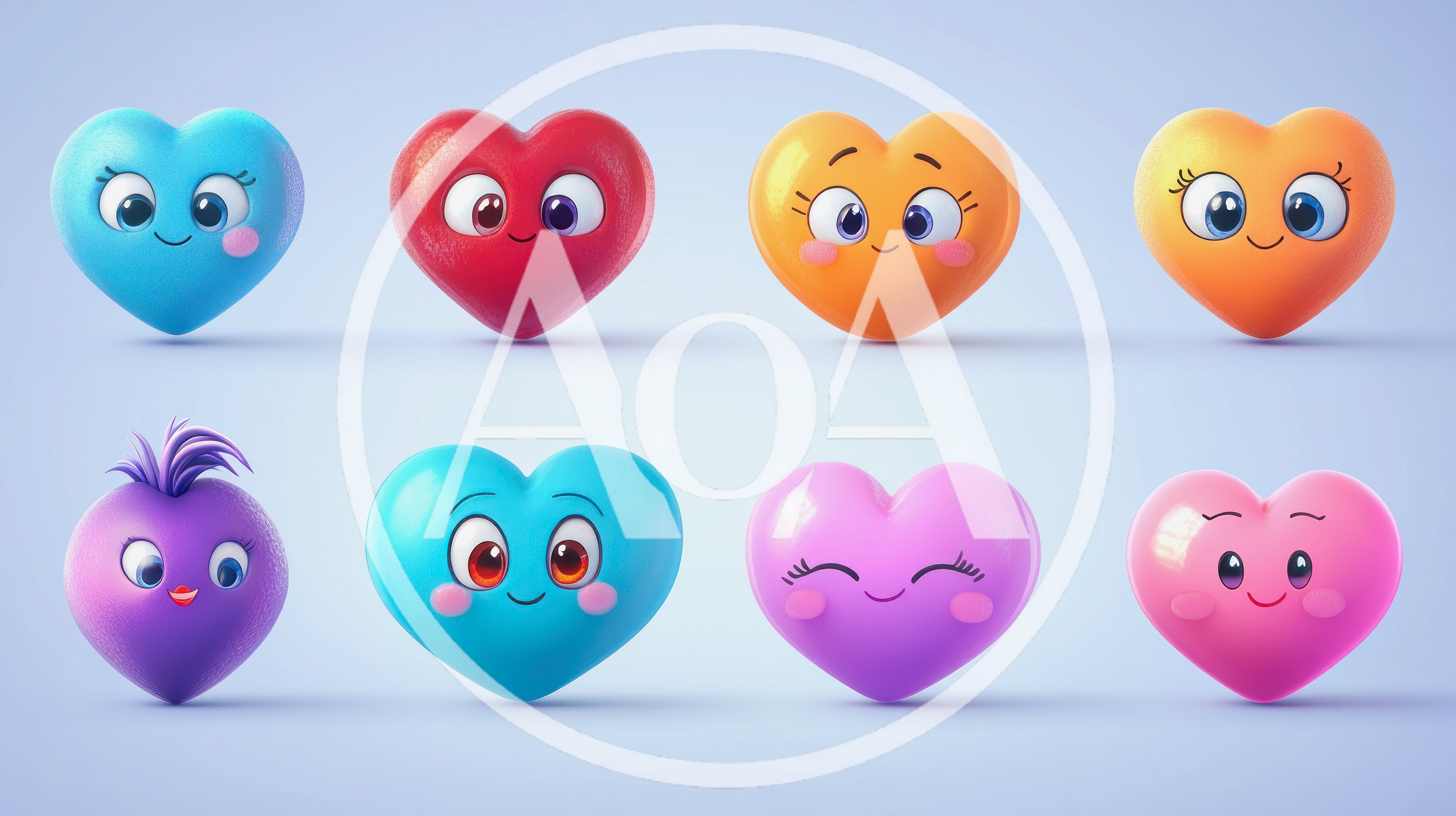 Collection Of Cute 3D Cartoon Heart Characters