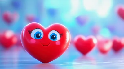Cute Animated Heart Character With Blue Eyes