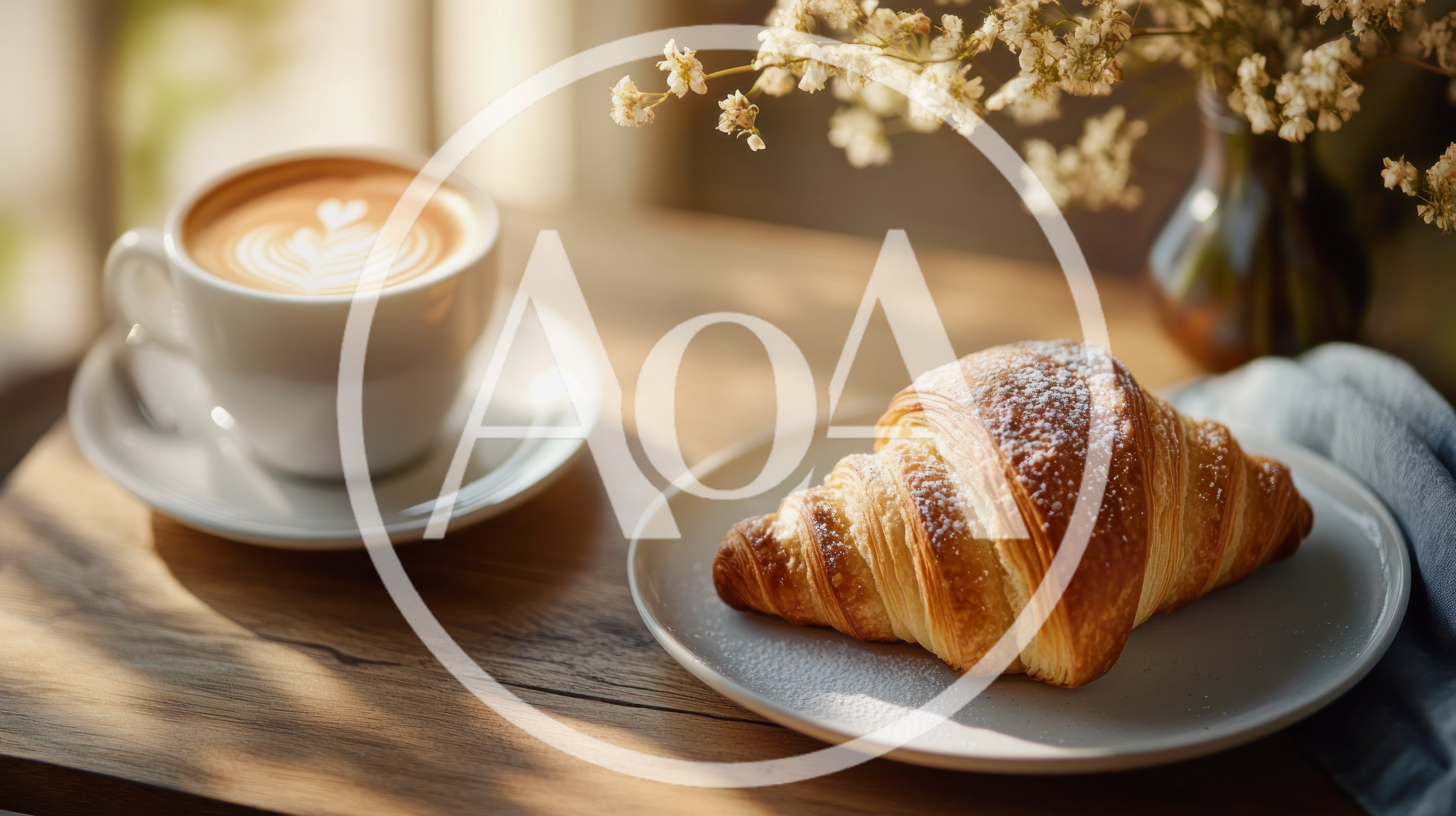 Fresh Croissant And Latte On A Wooden Table