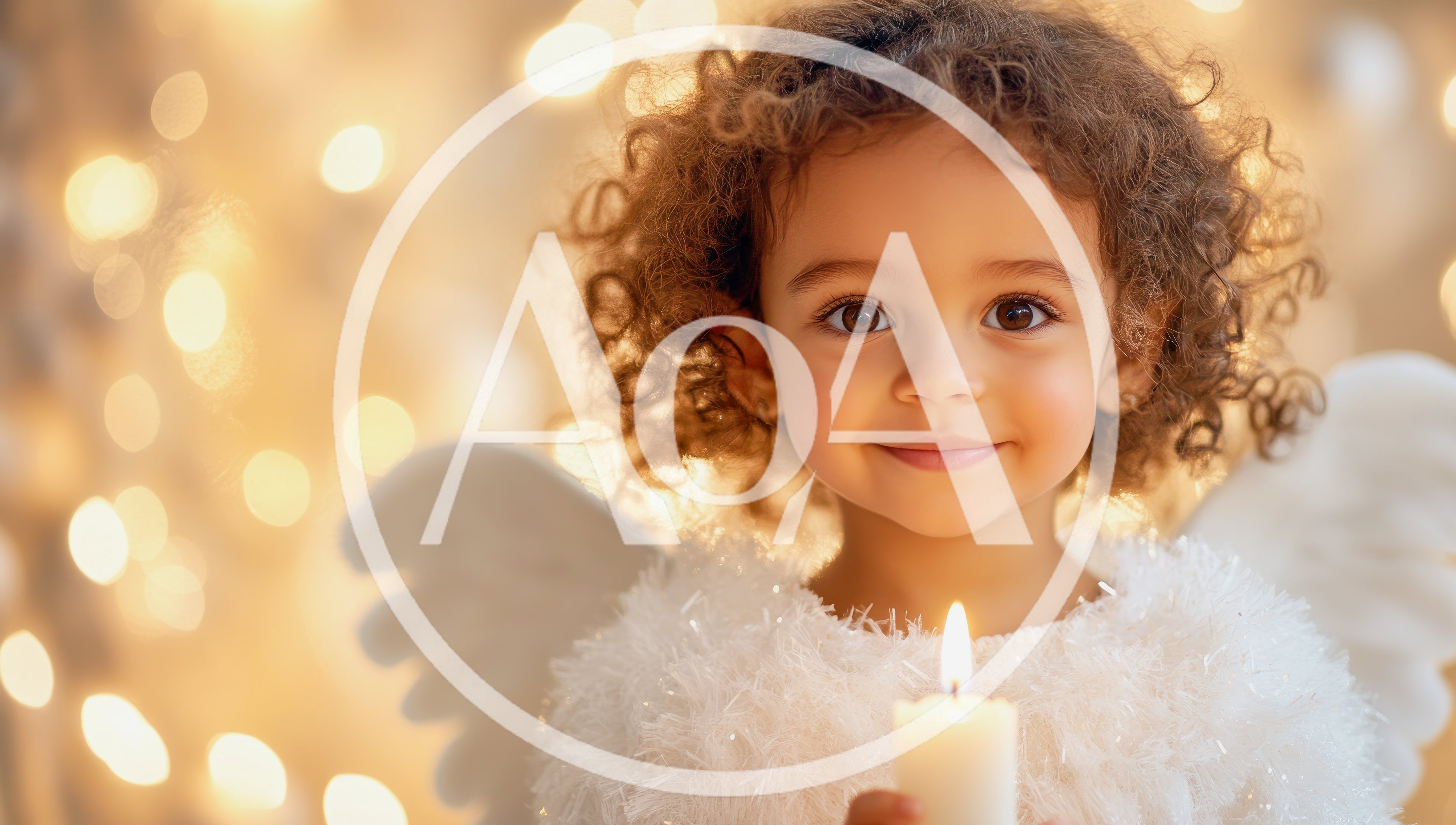 Little Girl Dressed As An Angel Holding A Candle