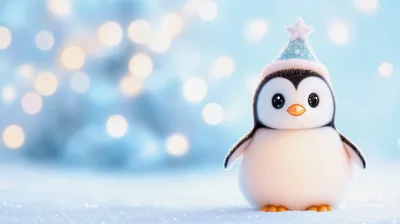 Cute Baby Penguin Wearing A Festive Party Hat
