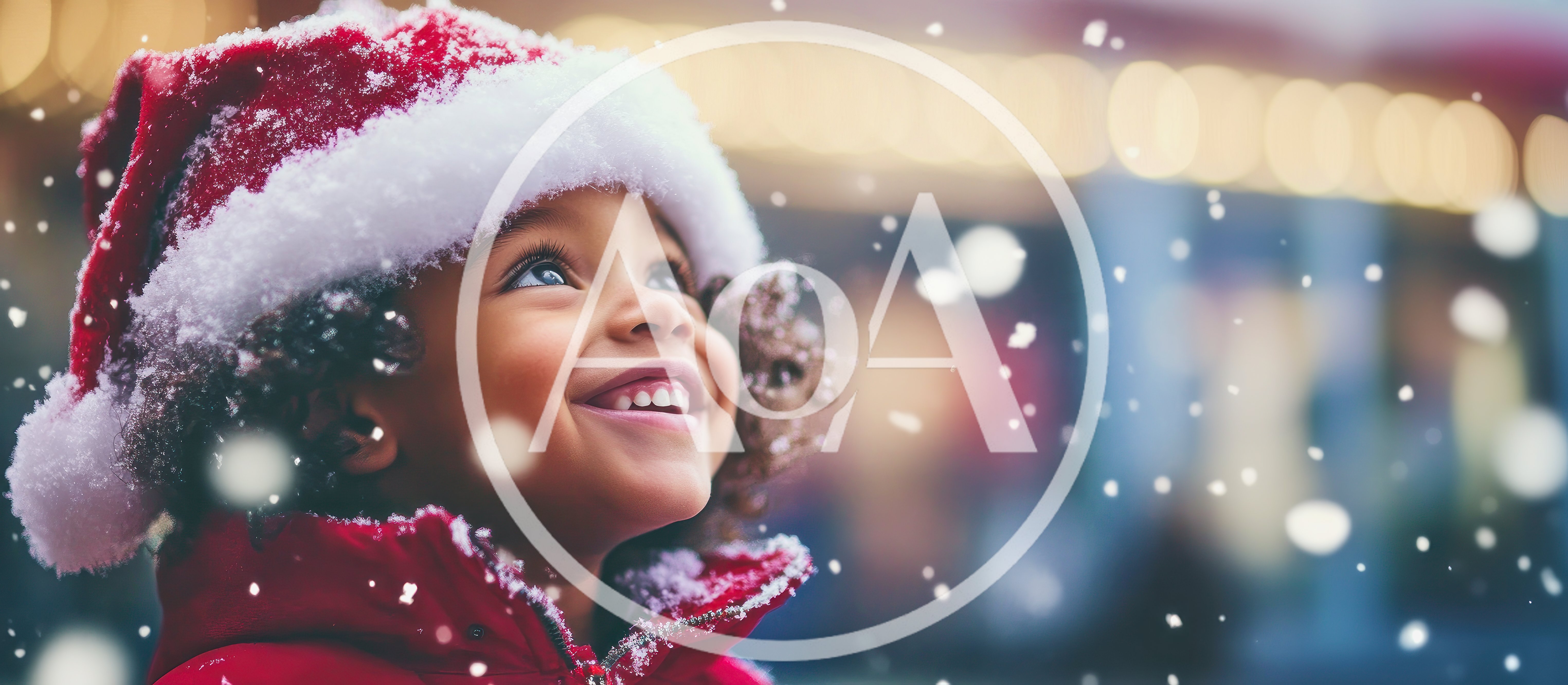 Happy Child Wearing Santa Hat During Winter Snowfall