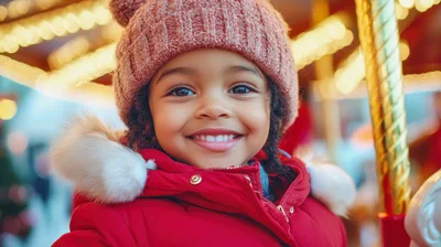 Happy Little Girl Smiling At A Christmas Fair