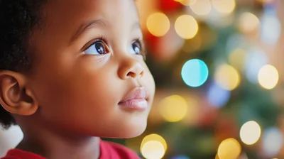 Young African American Boy Looking Up With Wonder