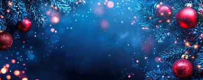 Christmas Background With Red Ornaments And Pine Branches