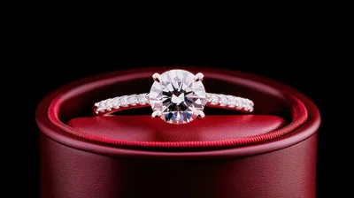 Diamond Engagement Ring In A Red Jewelry Box